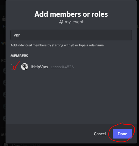 screenshot of add members or roles window