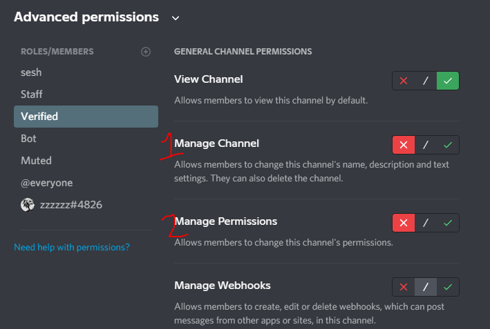 advanced permissions for verified role