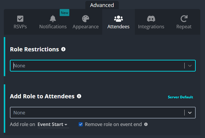 Screenshot of sesh Attendees options