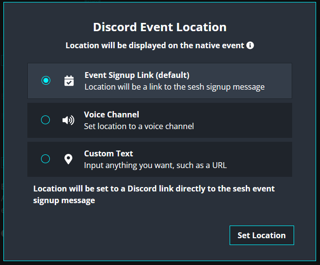 Screenshot of discord event location options