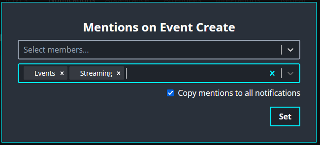 Screenshot of Sesh Mentions options